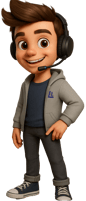 a cartoon character with headphones and a headset