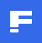 a blue and white logo with the letter f