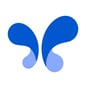 a blue and white butterfly logo with two wings