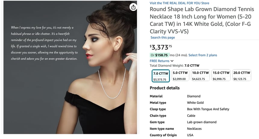 Round Shape Lab Grown Diamond Tennis Necklace 18 Inch Long for Women (5-20 Carat TW) in 14K White 