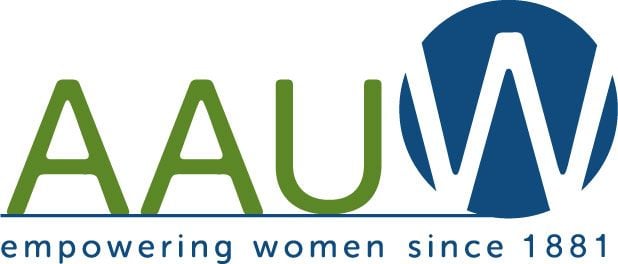 AAUW logo with 'AUW' in green and blue, emphasizing empowerment of women scholars globally