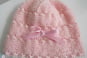 Bonnet rose modele tricot bebe fait main