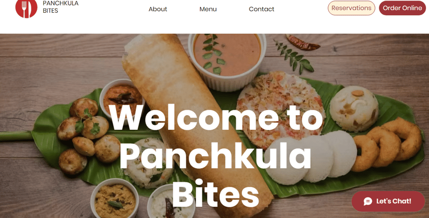 Welcome page for Restaurant Site