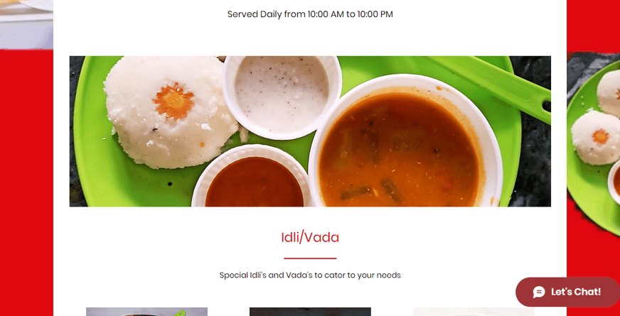 Id;i/Vada Menu on Website