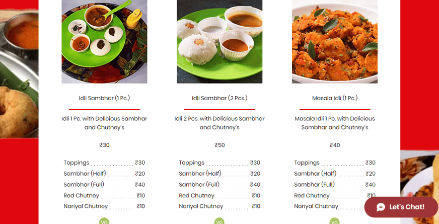 Menu Image of South Indian Food