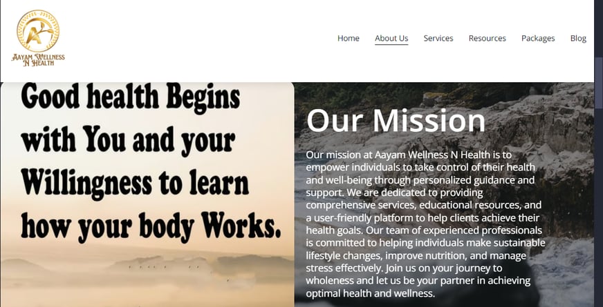 About Us Page of Wellness Website