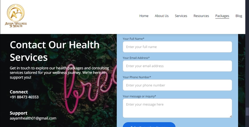 Contact Page of Wellness Website