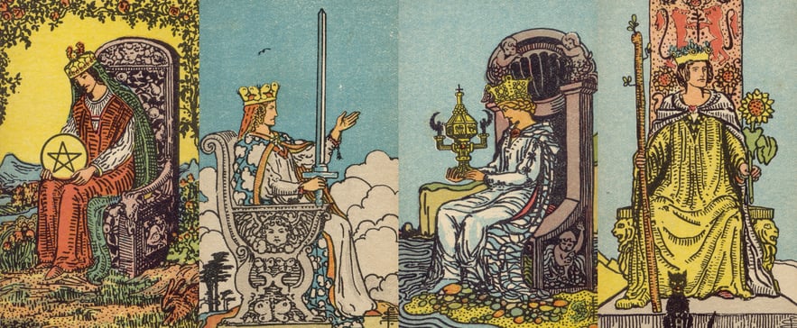 Rainha de Ouros, Rainha de Espadas, Rainha de Copas e Rainha de Paus