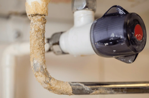 hard water plumbing damage on a boiler pipe