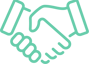 Handshake icon representing ethical conduct, trust, and transparency in every interaction.