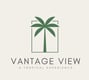 A logo featuring a green palm tree enclosed within a rectangular frame. Below the palm tree, bold text reads 'VANTAGE VIEW,' 