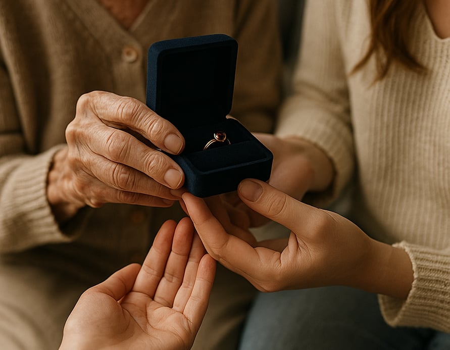 mujer entregando anillo a hija