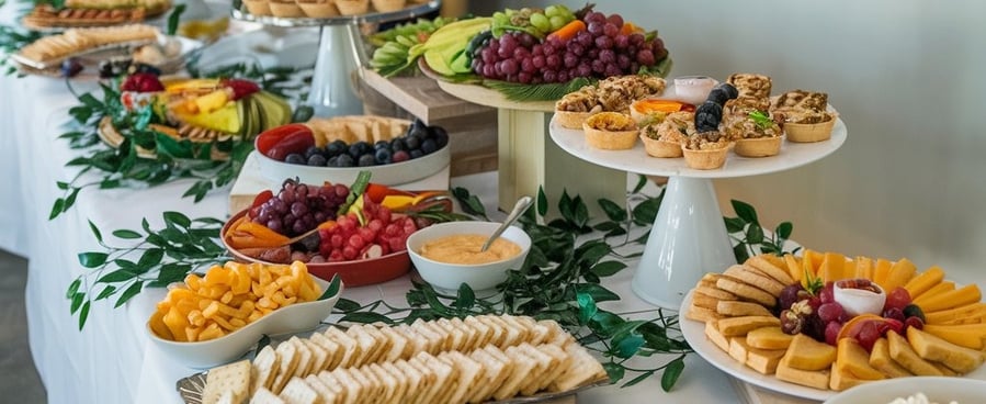A photo of a table filled with party appetizers.