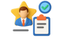 Project manager with clipboard and star