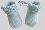 Chaussons bleu azur modele layette bb tricot bebe fait main bleublancneige