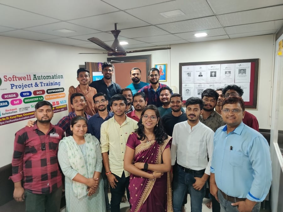 Course completion group at Softwell Automation training centre in Pune