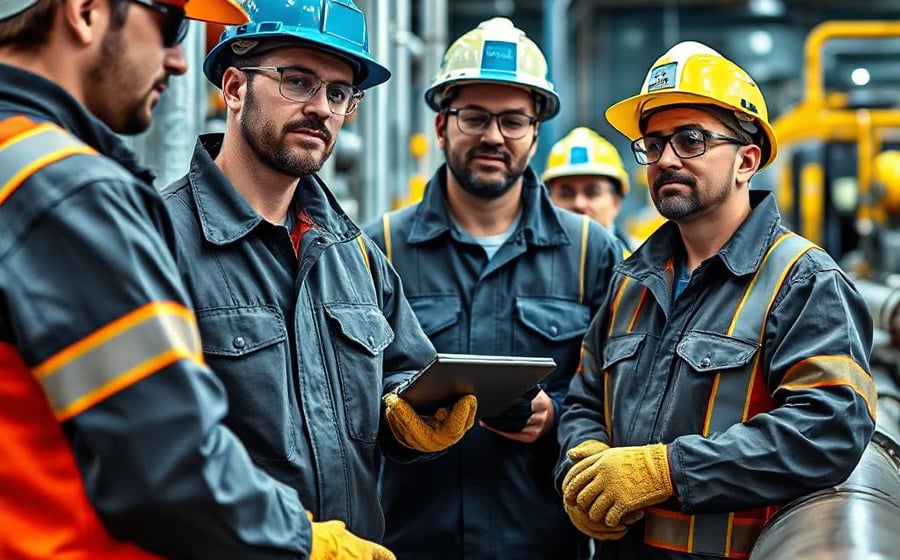 Industrial technicians reviewing site work