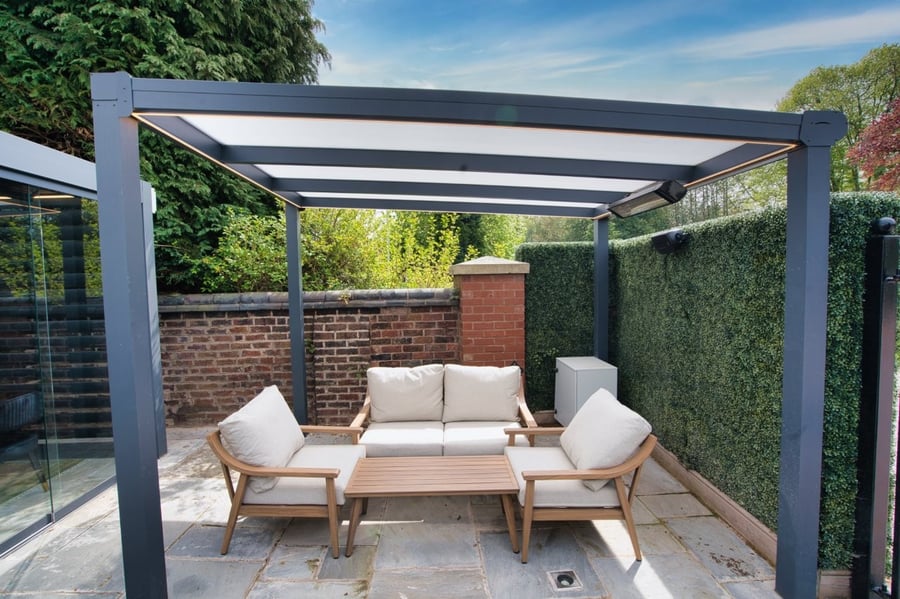 Portico carport garden setting