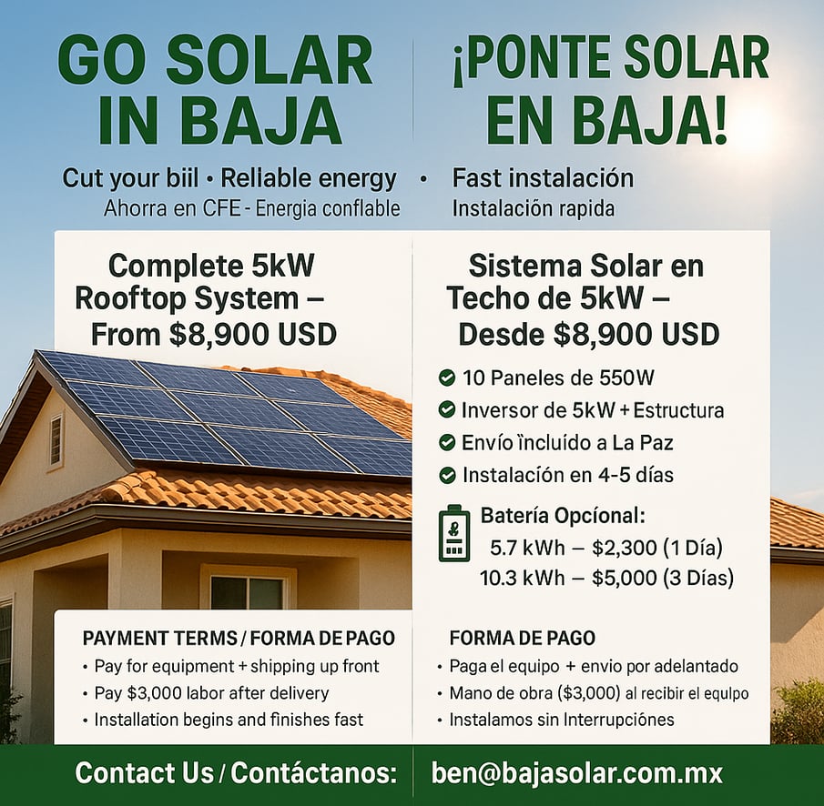 5kW solar system BCS,, Solar installation Baja California Sur,, Buy solar panels in BCS,, R
