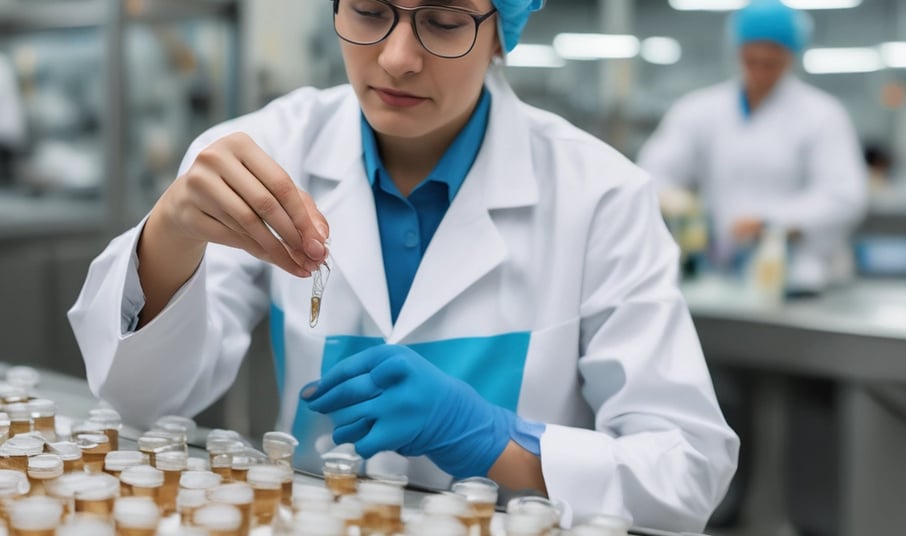 A container filled with white capsules viewed from above, set against a dark background. The capsules are tightly packed inside the container, reflecting light off their surfaces.