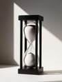 hourglass for writing. white sand and black wooden structure. from Joyvity.