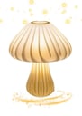 Amber glass Murano-style table lamp on a nightstand with soft warm light