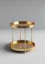 Round gold side table with two trays, shown on a light grey background.