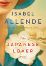 Vintage-style cover of “The Japanese Lover” by Isabel Allende, with a woman in a blue hat.