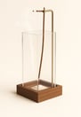 Elegant wooden incense holder with a tall glass ash catcher, gold support rod, included incense stic