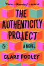 Cover of The Authenticity Project by Clare Pooley — bold orange with illustrated books.