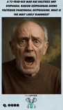 an elderly caucasian man with his mouth agape as bad breathe fumes emanate