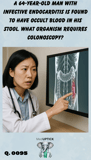 a female Asian physician pointing to a colonic area of concern on an abdominal x-ray
