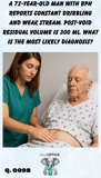 a female medical practitioner performing.a lower abdominal examination on an elderly male