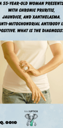A woman with yellowish skin scratching her arm