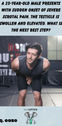 a young athletic male bent over holding his groin in discomfort