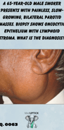 a close up image of the profile of a man with a parotid mass