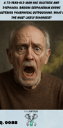 an elderly caucasian man with his mouth agape as bad breathe fumes emanate