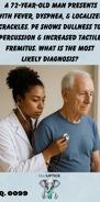 a female African American physician auscultating the chest/lungs of an elderly Caucasian male
