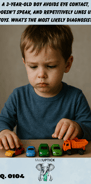 a male toddler lining up colorful toy cars