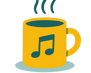 a cup of coffee with a notepad on it