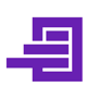 a purple and white logo with a purple and white background