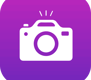 a camera with a purple background and a white camera