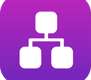 a purple and white icon of a computer monitor