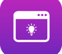 a purple square button with a light bulb on it