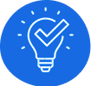 a blue light bulb with a check mark on it