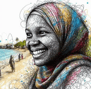 a muslim woman in a colorful head scarf