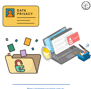 Data privacy graphic with locked folder and signed document on laptop.