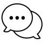 black and white icon of two quote bubbles