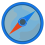 a compass with a blue and red magnetic needle