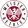 Offizielles Gütesiegel ‚Meisterbetrieb‘ mit stilisiertem Adler und Werkzeugen – Zeichen für geprüfte Handwerksqualität in Öst